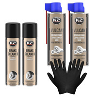 Zestaw warsztatowy: 2X K2 Brake Cleaner 600ml+2x K2 Vulcan 500ml+nitryle