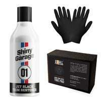 Zestaw : Shiny Garage Jet-Black Exterior Trim żel do plastików 250ml + gąbka i rękawiczki