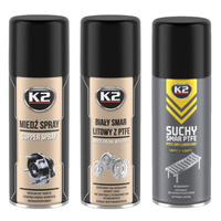 Zestaw smarów K2: Cooper PTFE, Dry Lubricant oraz White Grease